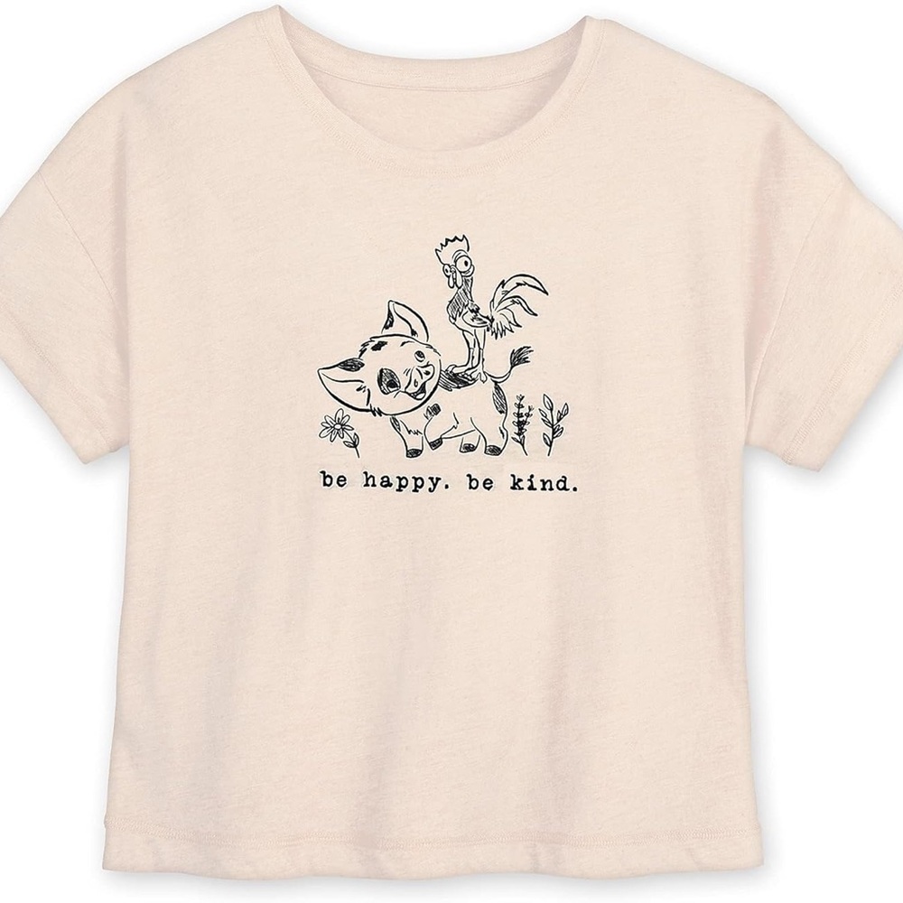 Disney Store Moana Pua Hei Hei Be Happy Be Kind Pink Graphic Tee